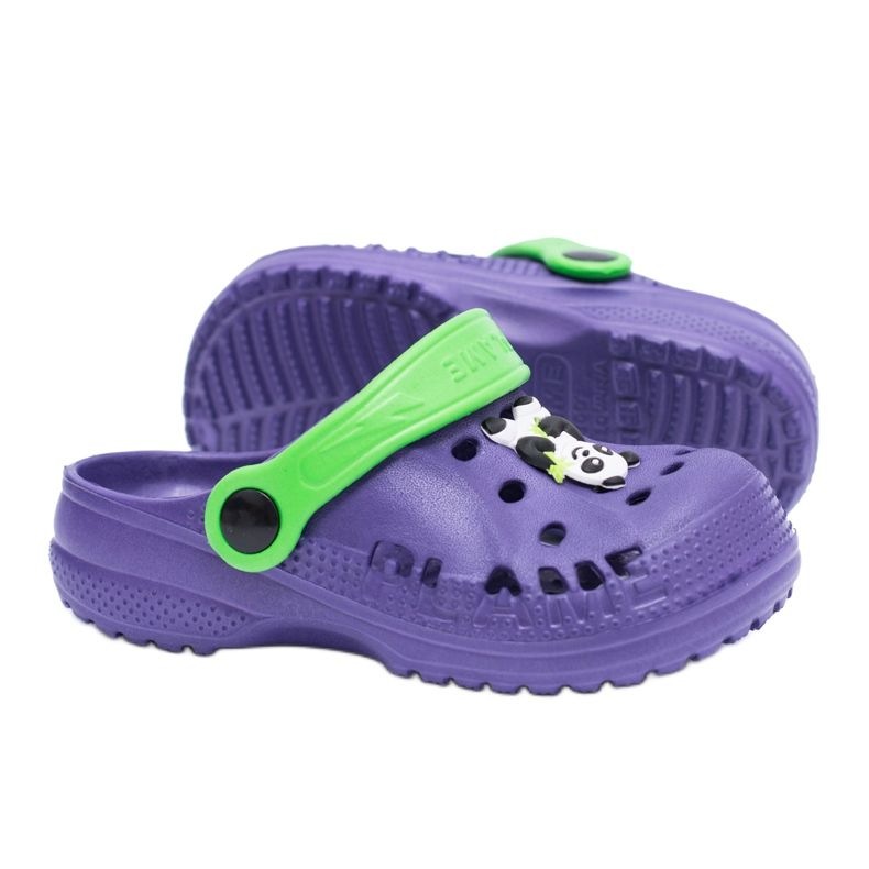 Flameshoes Pantofole da casa Kroks viola per bambini con panda verde 1