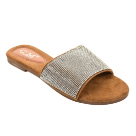 Pantofole marroni con zirconi 839-761 marrone argento 1