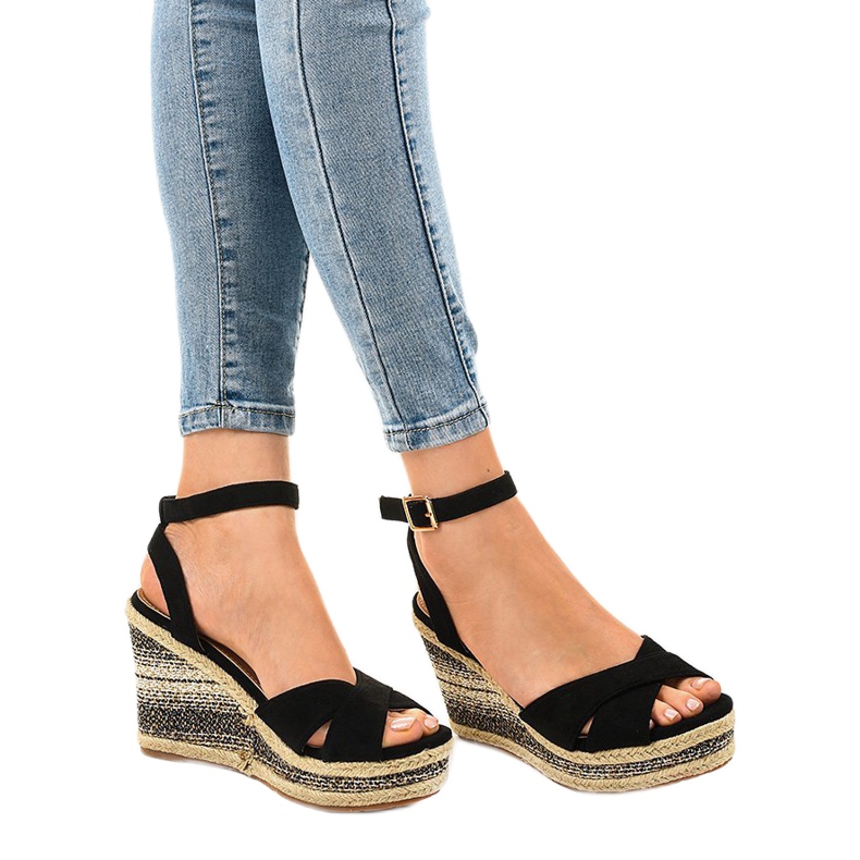 Sandali neri con zeppa espadrillas 150-613 nero 1