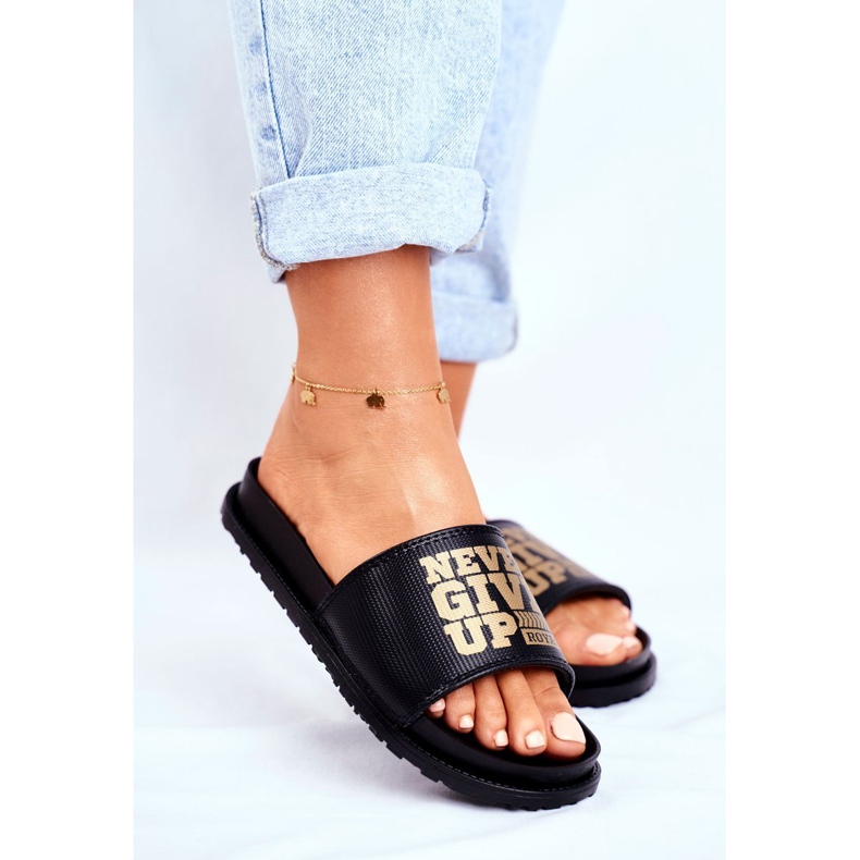 ADY Pantofole da donna Never Give Up2 Oro Nero 1
