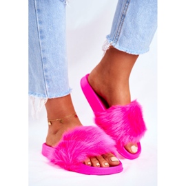 Pantofole Da Donna Con Pelliccia Fucsia Neon Pelliccia rosa 2