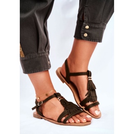 FJ1 Sandali Donna Piatto Suede Boho Oliva Lucami multicolore verde 1