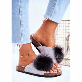 MSMG Pantofole da donna grigie su sughero con pompon Galaxo grigio 2