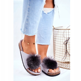 MSMG Pantofole da donna grigie su sughero con pompon Galaxo grigio 1