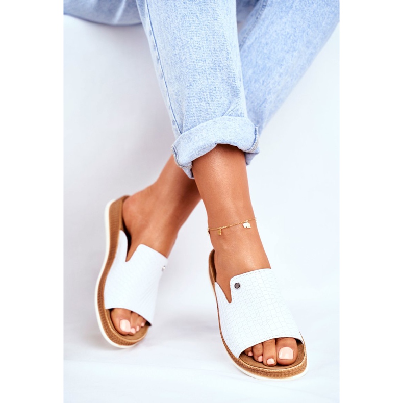 Pantofole Donna Elegante Pelle Bianca Nicole 2495 Pompey bianco 2