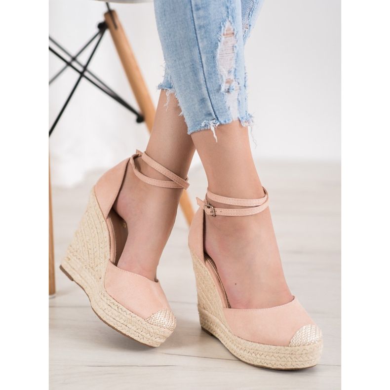 SHELOVET Espadrillas Alte Sulla Zeppa rosa 1