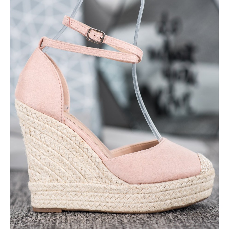 SHELOVET Espadrillas Alte Sulla Zeppa rosa 2