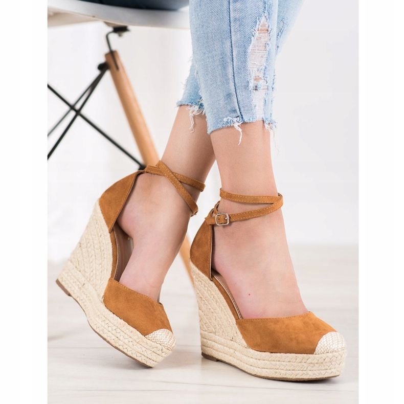 SHELOVET Espadrillas Alte Sulla Zeppa marrone 2