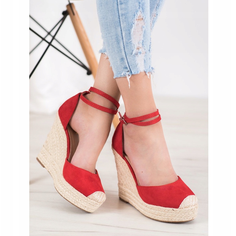 SHELOVET Espadrillas Alte Sulla Zeppa rosso 2