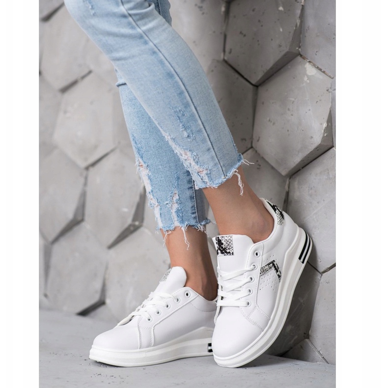 SHELOVET Scarpe sportive in ecopelle bianca 2