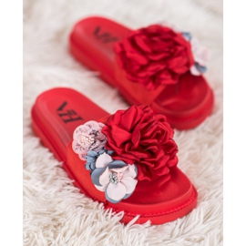SHELOVET Ciabatte In Camoscio Con Fiori rosso 2
