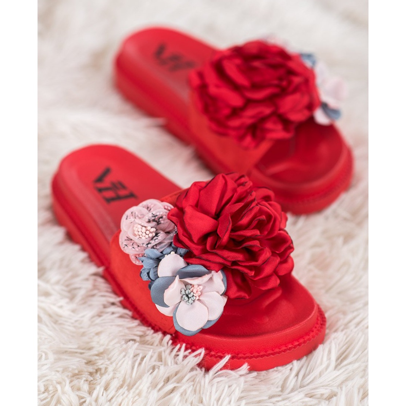 SHELOVET Ciabatte In Camoscio Con Fiori rosso 2