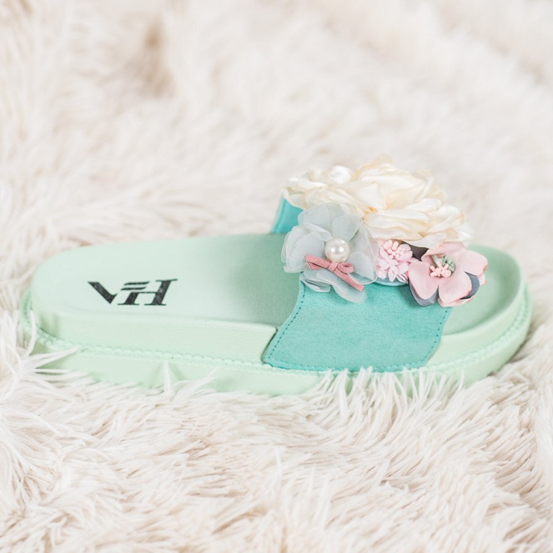 SHELOVET Ciabatte In Camoscio Con Fiori verde 2