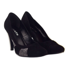 Edeo Pompe in pelle nera femminile con filo d'argento nero 5