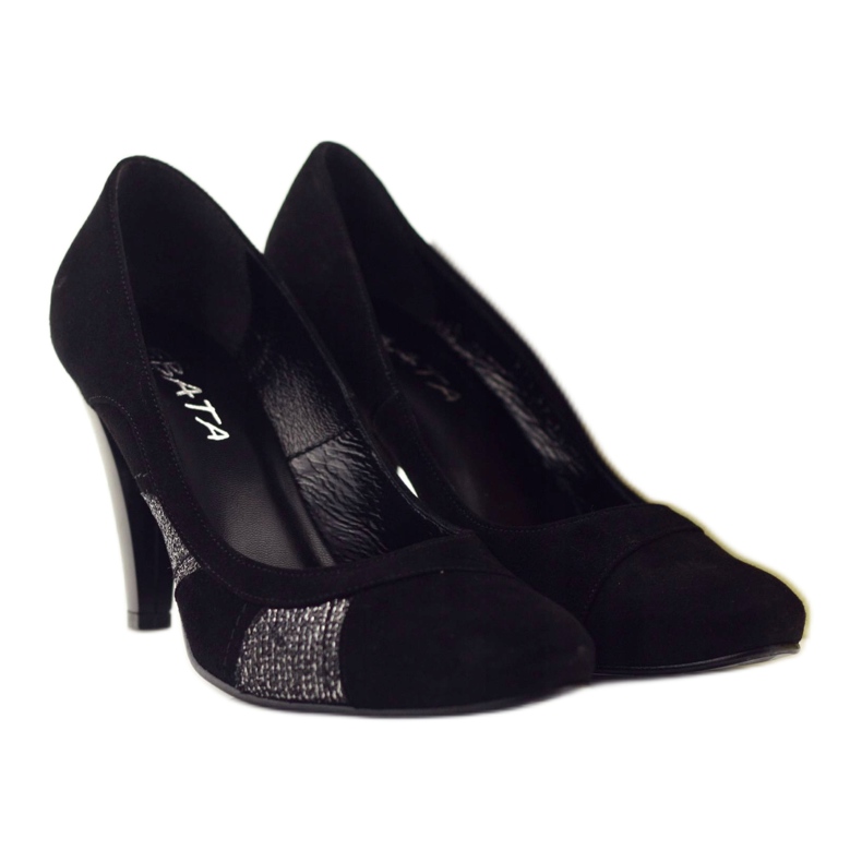 Edeo Pompe in pelle nera femminile con filo d'argento nero 5