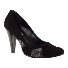 Edeo Pompe in pelle nera femminile con filo d'argento nero 1