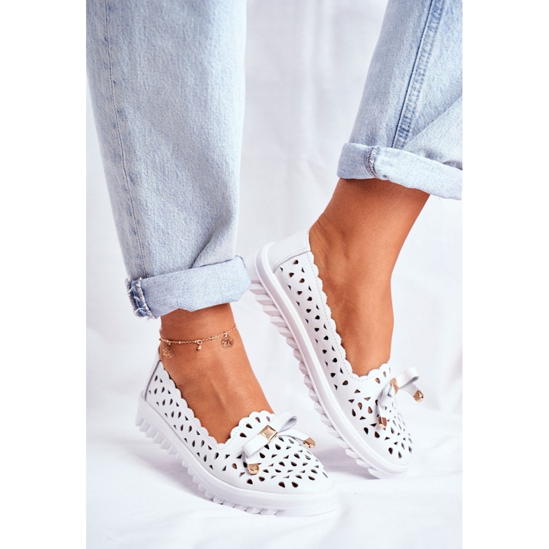 S.Barski Mocassini Donna, Pelle Traforata LR71515 Murrieta Bianco 1