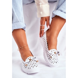 S.Barski Mocassini Donna, Pelle Traforata LR71515 Murrieta Bianco 2