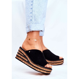 Pantofole in pelle da donna con zeppa Nicole 2559 Black Lemonade nero 1
