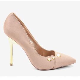 Classici tacchi alti beige con borchie NE05P 2