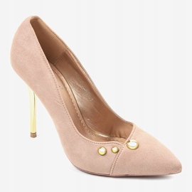 Classici tacchi alti beige con borchie NE05P 1