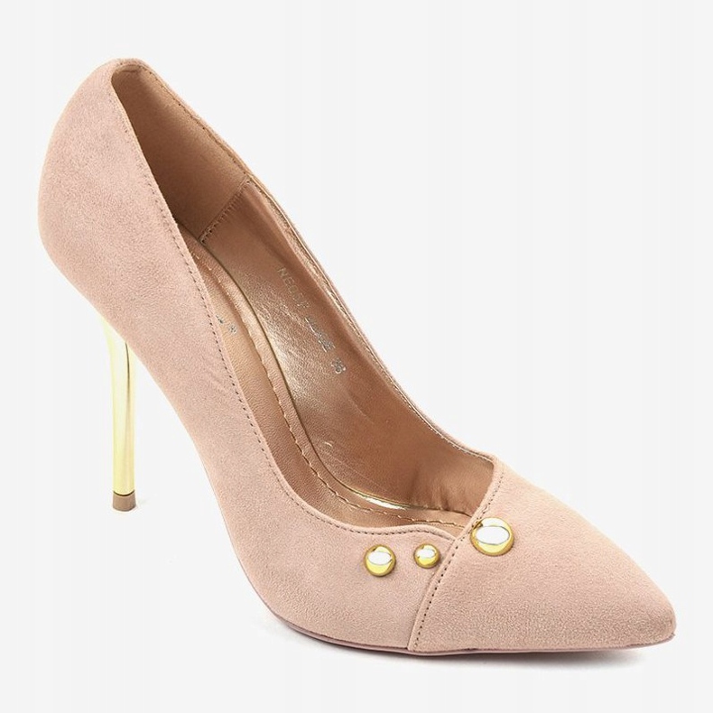 Classici tacchi alti beige con borchie NE05P 1