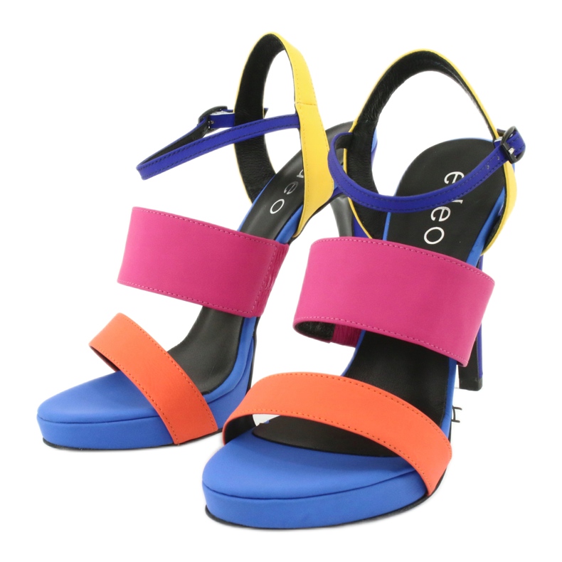 Sandali alti in pelle sul tacco Edeo 3338 blu arancia rosa giallo 4