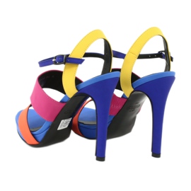 Sandali alti in pelle sul tacco Edeo 3338 blu arancia rosa giallo 3
