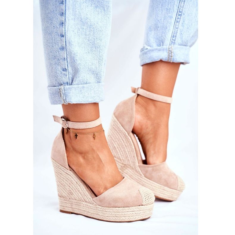 MSMG Sandali Da Donna Con Zeppa In Lino Beige Avocado 1