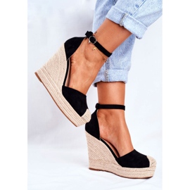 MSMG Sandali da donna con zeppa in lino nero avocado 1