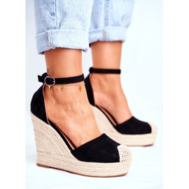 MSMG Sandali da donna con zeppa in lino nero avocado 2