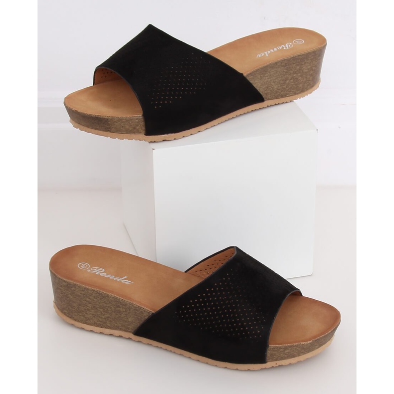 Pantofole nere su zeppa bassa nero 10-238 Nero 1