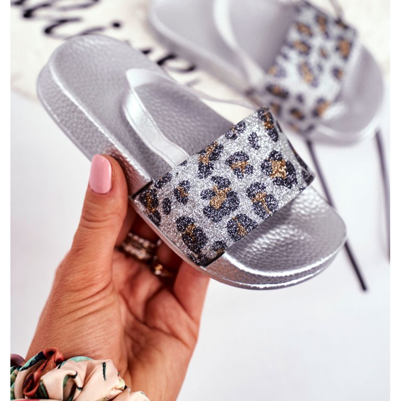 FRROCK Pantofole Bambina Broccato Leopardo Argento Rimia grigio 2