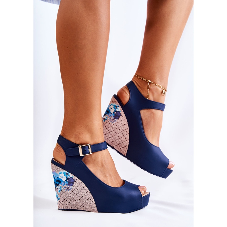 HV Sandali blu navy da donna sulla zeppa Nemesis 1