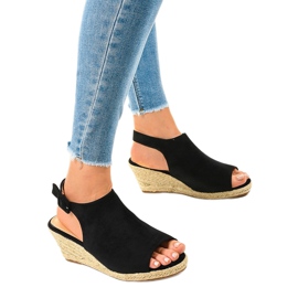 Sandali neri con zeppa espadrillas F3303 nero 1