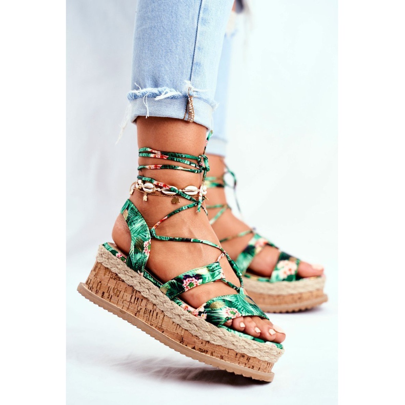 FB2 Sandali da donna sulla piattaforma di sughero allacciati in verde a modo mio multicolore 1