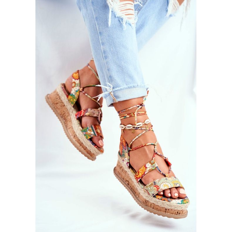FRBS Sandali da donna sulla piattaforma di sughero legati in arancione a modo mio arancia multicolore 2