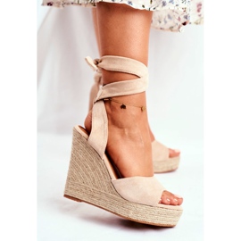 SEA Sandali Da Donna Con Zeppa Legati Beige Belleza 2