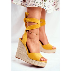 PS1 Sandali Da Donna Con Zeppa Legati Giallo Belleza 1