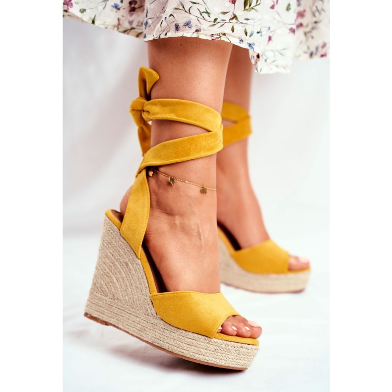 PS1 Sandali Da Donna Con Zeppa Legati Giallo Belleza 1