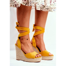 PS1 Sandali Da Donna Con Zeppa Legati Giallo Belleza 2