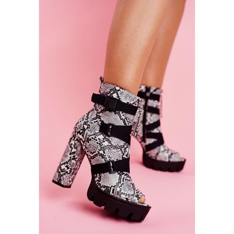PS1 Stivaletti Donna Open Toe Pelle di Serpente Gladios nero grigio 1