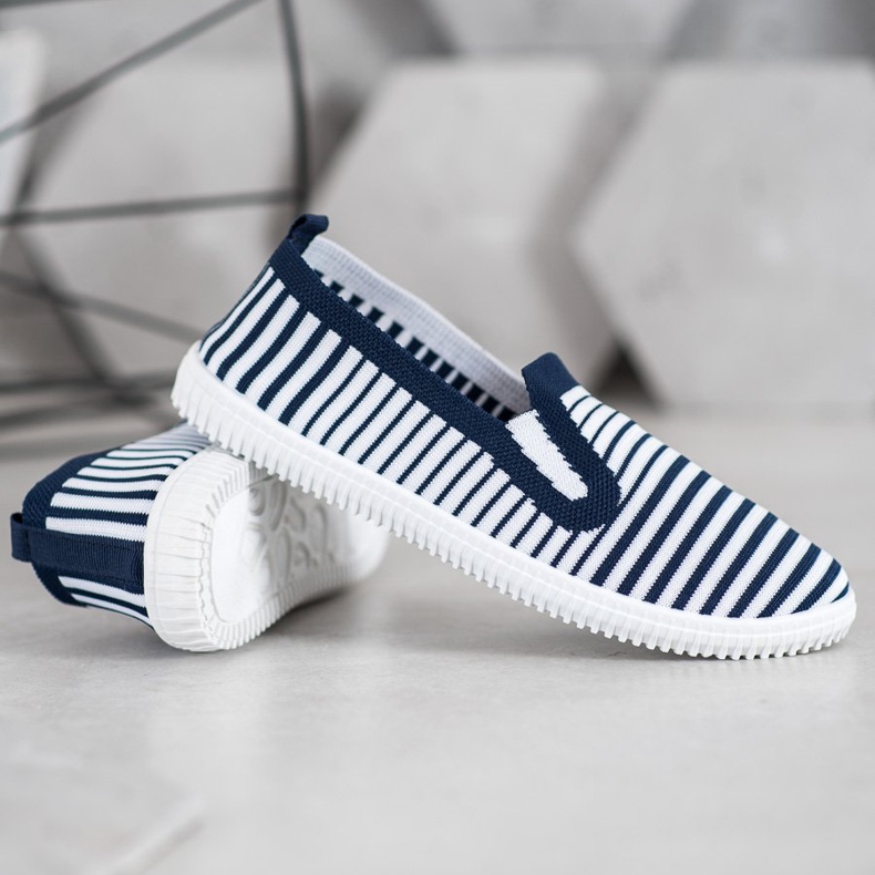 SHELOVET Sneakers slip-on a righe bianco blu 1