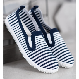 SHELOVET Sneakers slip-on a righe bianco blu 2