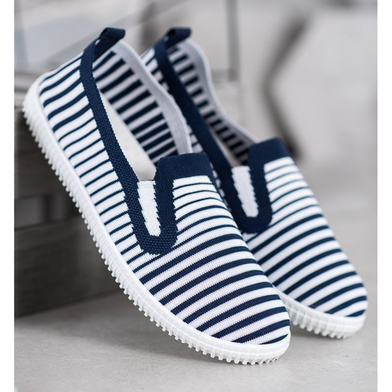SHELOVET Sneakers slip-on a righe bianca blu 2