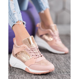 SHELOVET Scarpe da ginnastica con zeppa rosa giallo 1