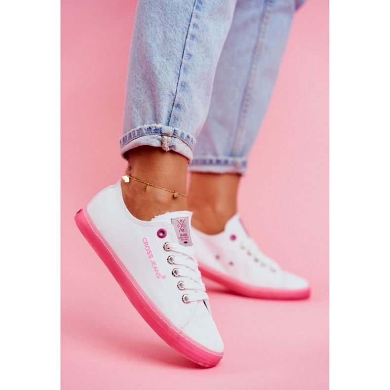 Sneakers Donna Cross Jeans Bianco Rosa FF2R4075C 1