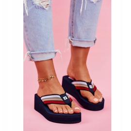 Pantofole da donna Infradito Big Star su zeppa Blu navy FF274A301 2
