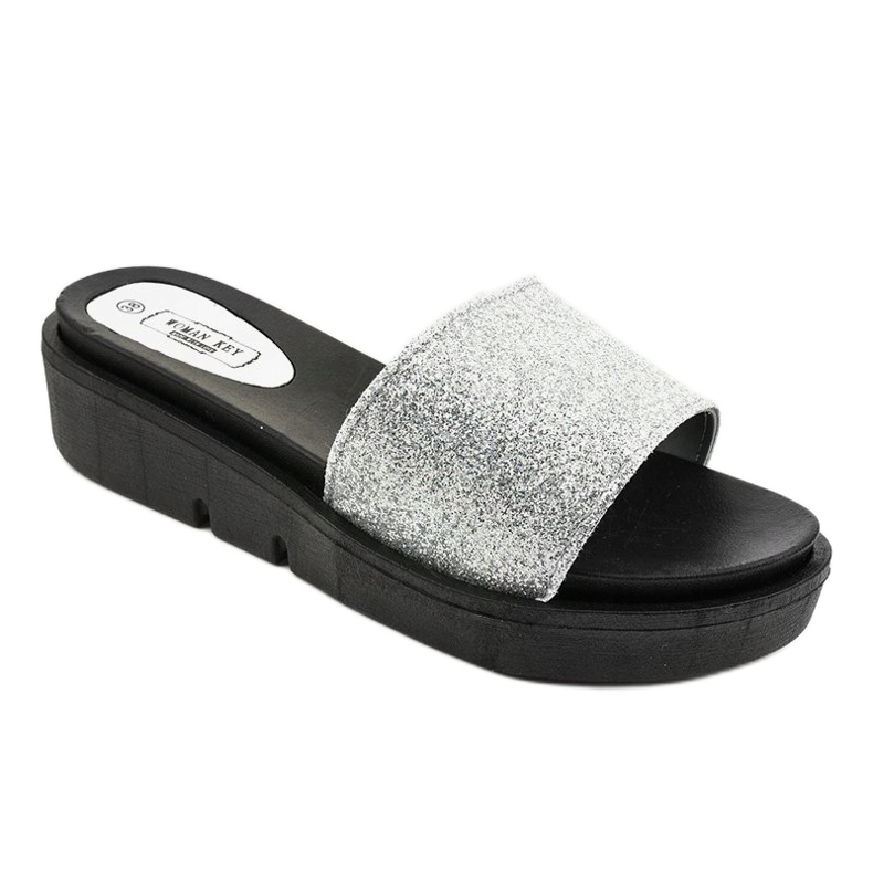 Ciabatte lucide argento E3969 grigio 1
