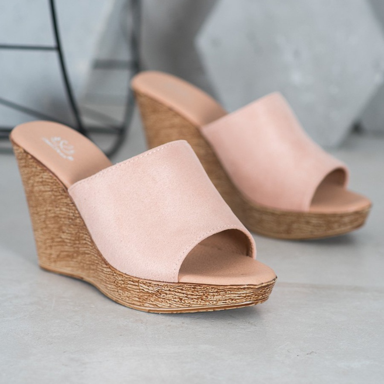 Small Swan Pantofole in pelle scamosciata chiara rosa 2